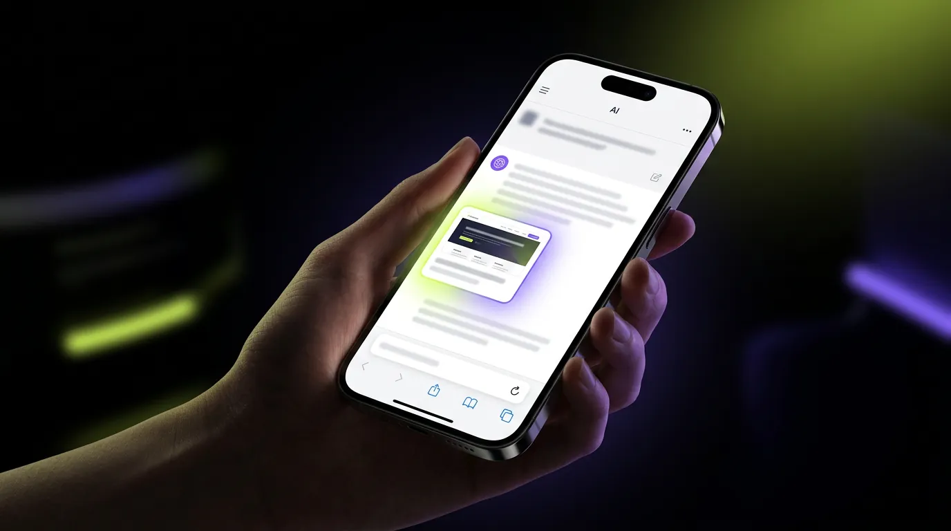 A phone showing an AI assistant answer that cites a website as its source