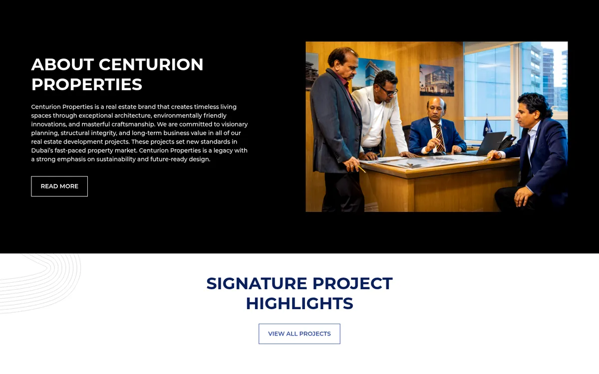 Centurion Properties about section and signature projects heading