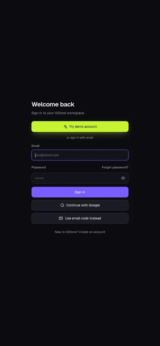 ISStore sign-in form close-up
