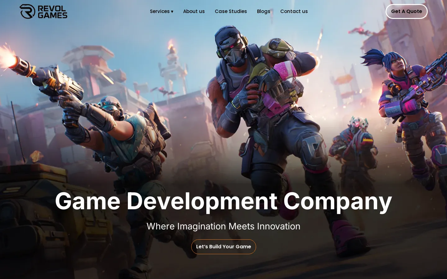 RevolGames homepage hero on desktop