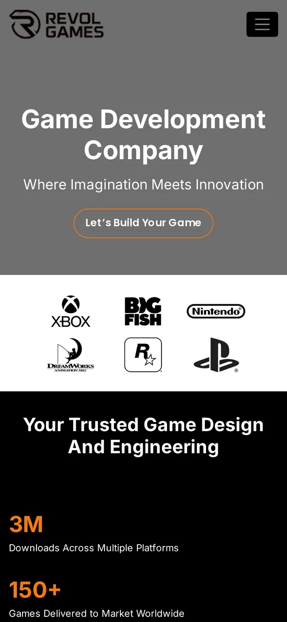 RevolGames homepage on a mobile phone