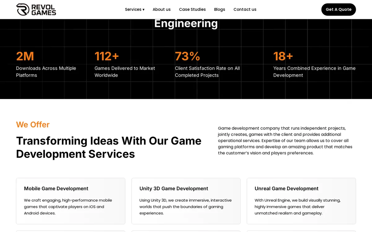 RevolGames content section on desktop
