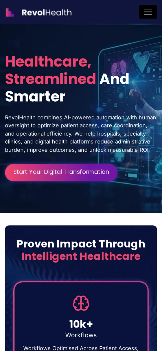 RevolHealth homepage on a mobile phone