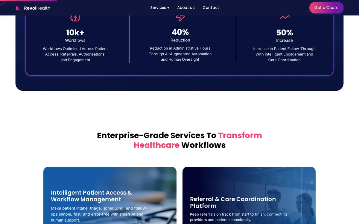 RevolHealth content section on desktop