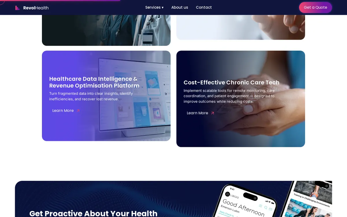 RevolHealth lower page section on desktop