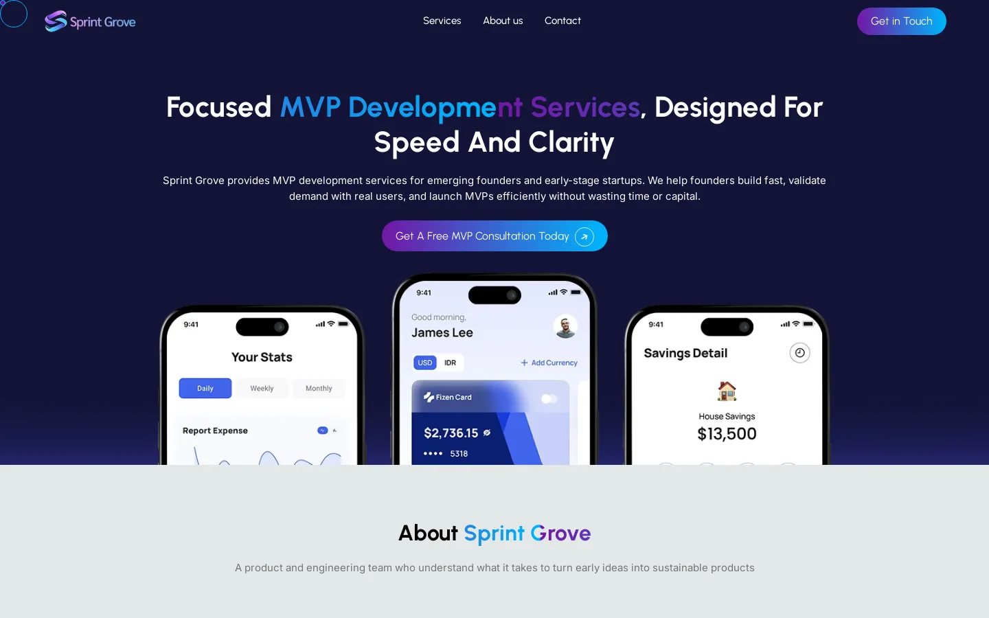 SprintGrove homepage hero on desktop